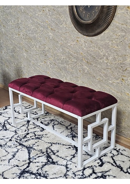 ZAFİR Beyaz Boyalı İçi Kareli Diktörtgen 100 cm x 40 cm Oturak Puf - Bench - Makyaj Oturağı - Oturak Bordo Renk 100 x 40 Boyut/Ebat fırsatları