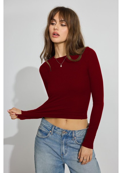 Bordo Bisiklet Yaka Slim Fit Kadın Body MG2564