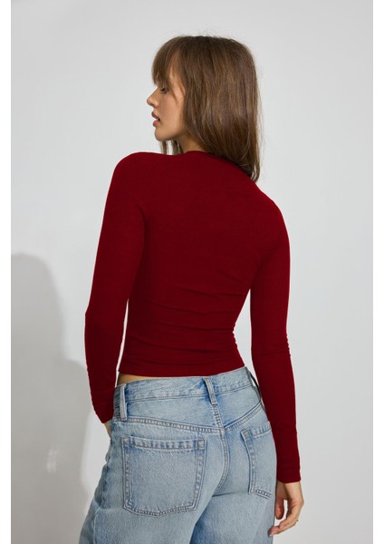 Bordo Bisiklet Yaka Slim Fit Kadın Body MG2564 fiyatları