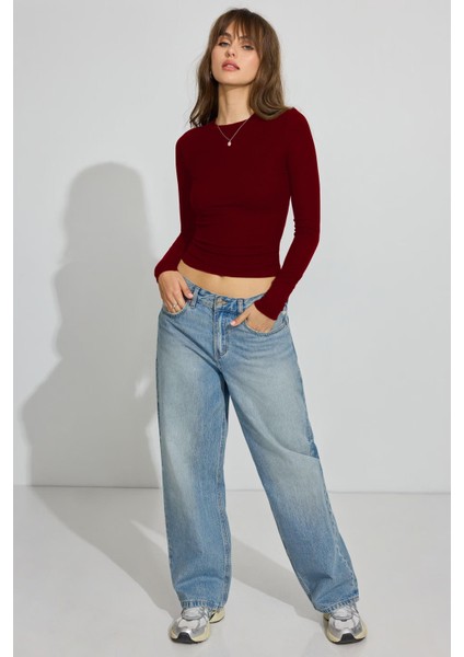 Bordo Bisiklet Yaka Slim Fit Kadın Body MG2564 modelleri