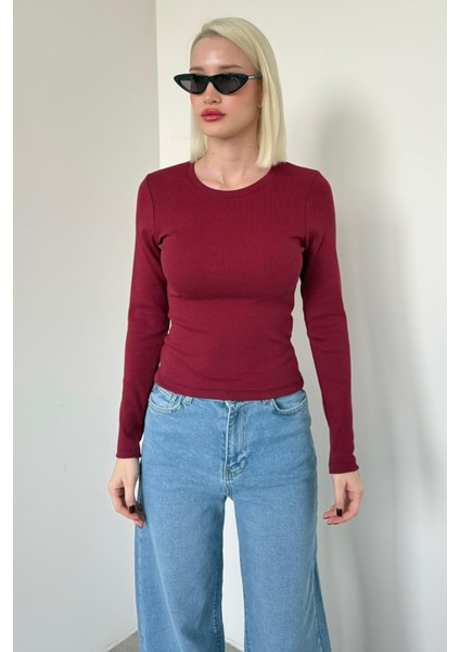 Bordo Bisiklet Yaka Slim Fit Kadın Body MG2564 indirimleri