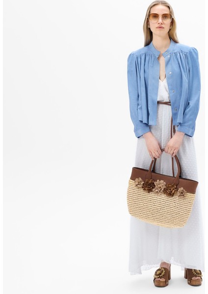 Kadın Mavi Pileli Süet Gömlek Ceket