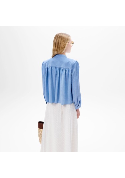 Kadın Mavi Pileli Süet Gömlek Ceket fiyatları