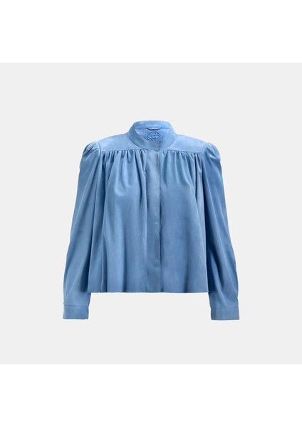 Kadın Mavi Pileli Süet Gömlek Ceket modelleri