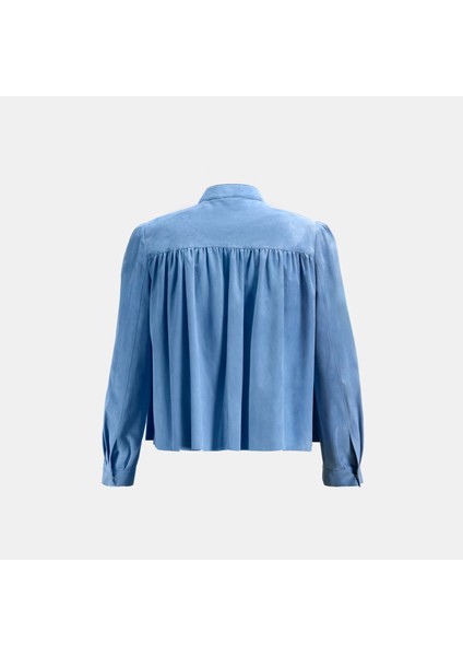 Kadın Mavi Pileli Süet Gömlek Ceket fırsatları