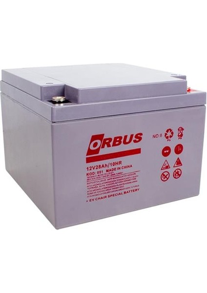 Orbus 12 V 28 A Yatık Tip Engelli Araç Aküsü (177X166X126 Mm)