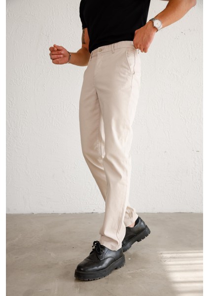 Erkek Armürlü Slim Fit Bej Pantolon fırsatları