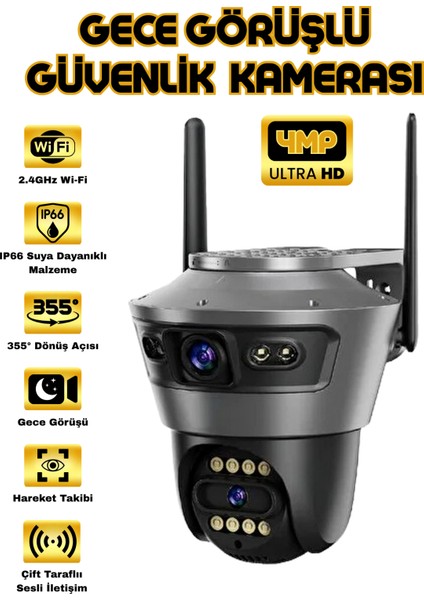 BLM56 Blıc4 Mp 4K Ultra Hd Alarmlı Suya Dayanıklı Çift Lensli 2.4 G Ip Dış Mekan Güvenlik Kamerası Siyah
