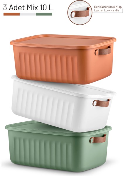 Mithra Life 3 Lü 3 Renkli 10 Lt Çok Amaçlı Kapaklı Organizer Saklama Kabı Kutu MIT1265 fiyatları