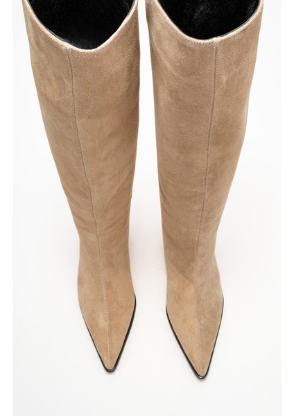 Sıora Bej Süet Hakiki Deri Kadın Kısa Topuklu Çizme fiyatları