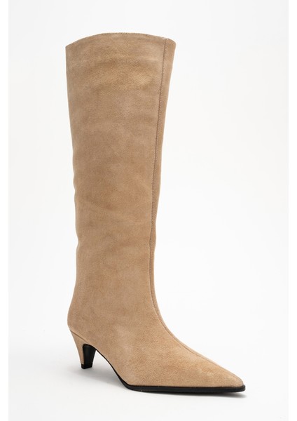 Sıora Bej Süet Hakiki Deri Kadın Kısa Topuklu Çizme modelleri