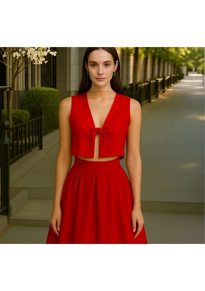 Kadın Saten Önden Bağlamalı Kırmızı Bustiyer