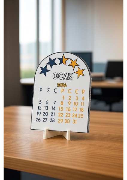 2026 Takvim - Taraftar Masaüstü Takvim- Standlı Takvim (Sarı Lacivert)