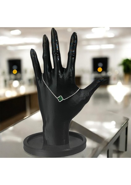 925 Ayar Gümüş Malakit Taşlı Tekli Şanslı Yonca Van Cleef Bileklik