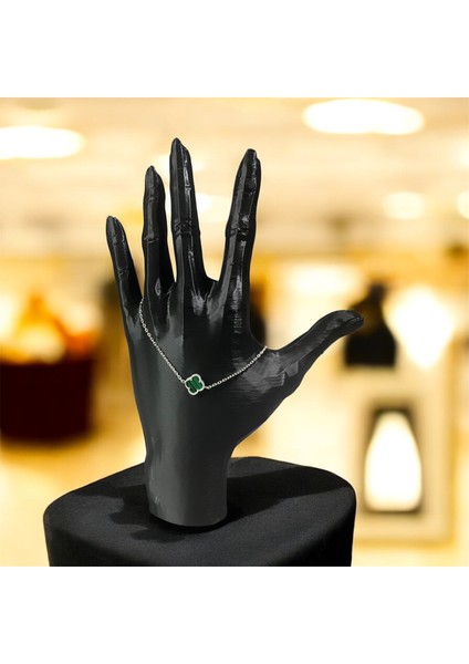 925 Ayar Gümüş Malakit Taşlı Tekli Şanslı Yonca Van Cleef Bileklik modelleri