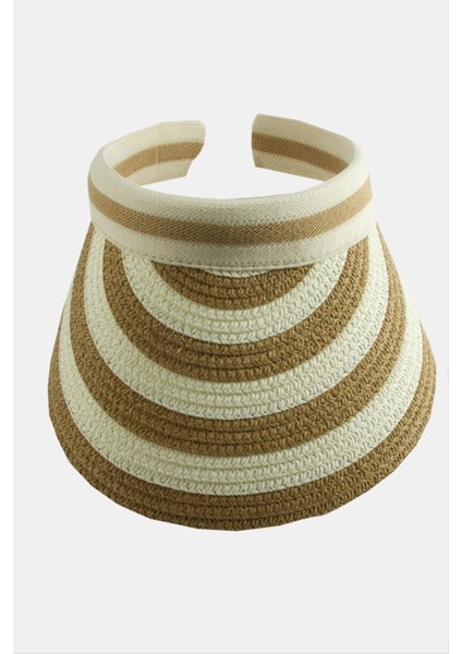 Ds-Derin Kasketli Hasır Plaj Şapkası-Pudra Rengi