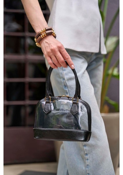 Siyah Kadın Şeffaf Mini El ve Omuz Çantası