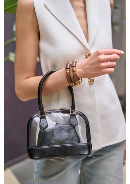 Siyah Kadın Şeffaf Mini El ve Omuz Çantası modelleri