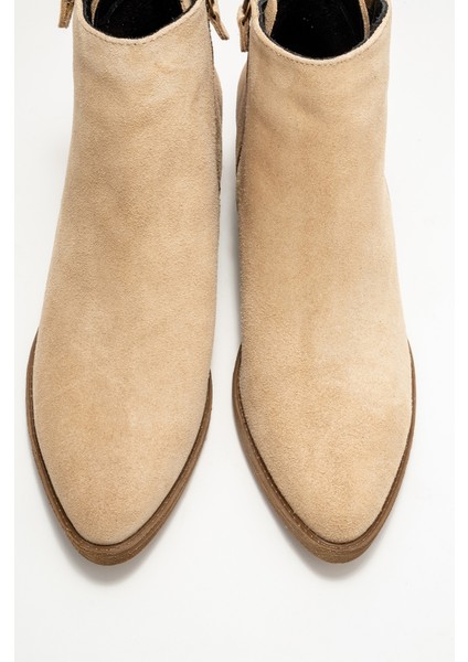 Jayer Bej Süet Hakiki Deri Fermuarlı Kadın Topuklu Bot fiyatları