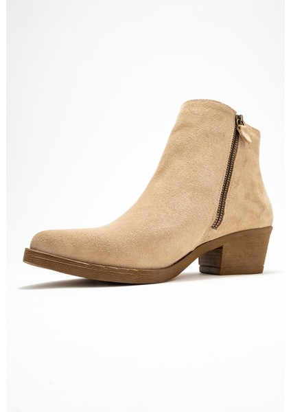 Jayer Bej Süet Hakiki Deri Fermuarlı Kadın Topuklu Bot fırsatları