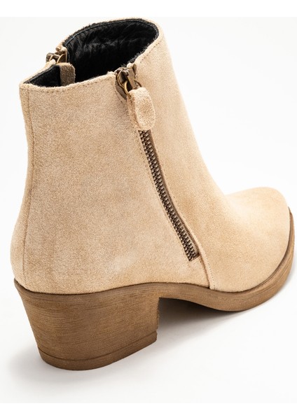 Jayer Bej Süet Hakiki Deri Fermuarlı Kadın Topuklu Bot indirimleri