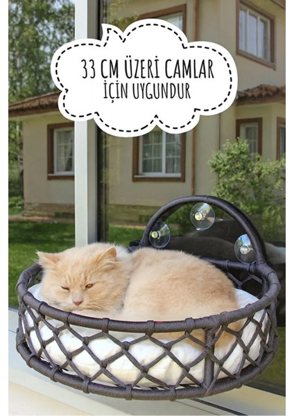 Kedi ve Köpek El Örgüsü Vantuzlu Cam Yatağı, Kedi Hamağı Antrasit fiyatları
