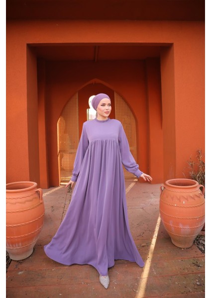 Lila Fırfırlı Robalı Elbise 5062