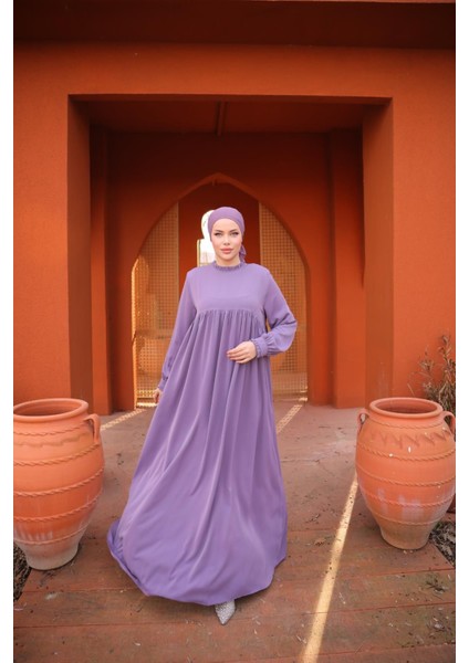 Lila Fırfırlı Robalı Elbise 5062 modelleri