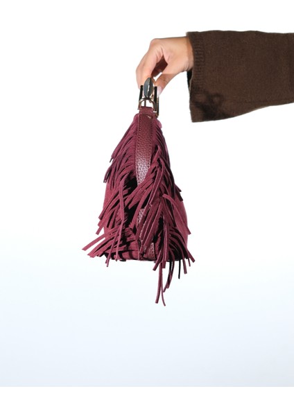 Astren Bordo Süet Hakiki Deri Püsküllü Kadın Kol Çantası indirimleri