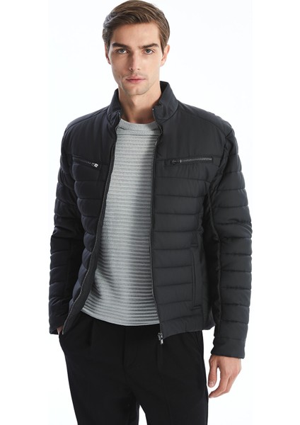 Yeni Sezon Slim Fit Dik Yaka Erkek Deri Görünümlü Ceket