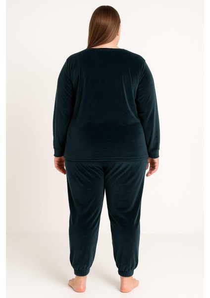 Kadın 13214-2655 Büyük Beden Kadife Pijama Takımı Siyah fiyatları