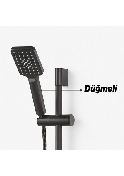 Siyah Sürgülü Duş Seti Kare Başlıklı Düğmeli El Duşu Hortumu Tutacağıyla Modern Lüks Banyo Takımı fırsatları