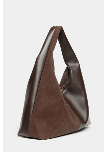 Kahverengi Süet ve Pu Deri Kontrast Kadın Shopper Omuz Çantası – Yumuşak Form Vintage Model fırsatları