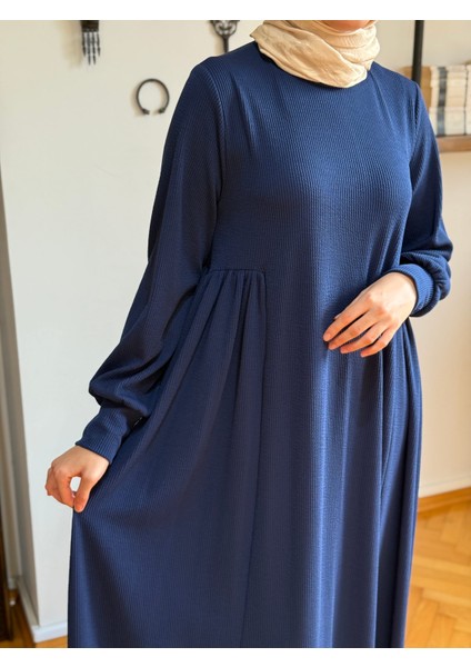 Lacivert Yandan Büzgülü Fitilli Örme Elbise 9922 fiyatları