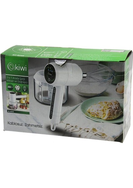 Kiwi KC-8232 2in1 USB Şarjlı Mikser - Doğrayıcı 20W200ML3-KADEME Hız=ışıklı Gösterge Dc 5V / 1ALİ-İON PİL:1500MAH (5324)