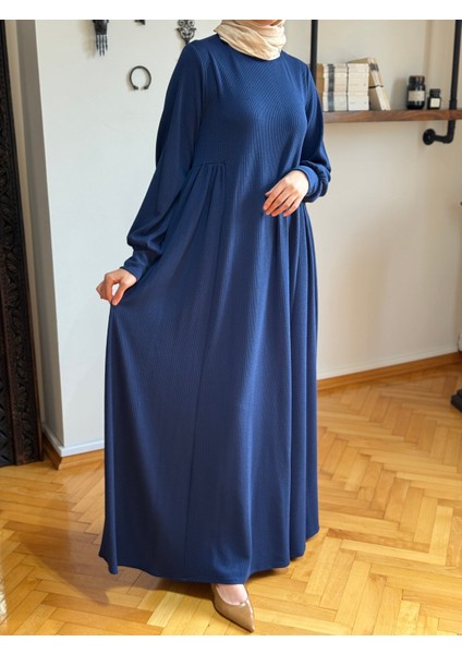 Lacivert Yandan Büzgülü Fitilli Örme Elbise 9922 fırsatları