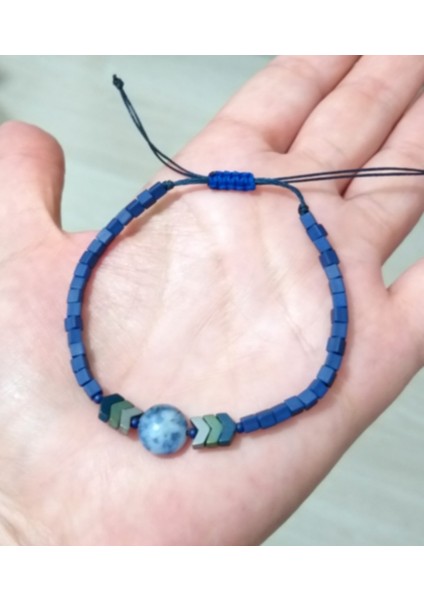 Sodalit ve Mat Hematit Doğaltaşlı Küp Miyuki Boncuklu Unisex Bileklik