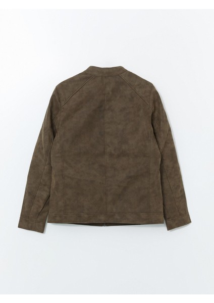 Yeni Sezon Biker Yaka Deri Görünümlü Erkek Ceket modelleri