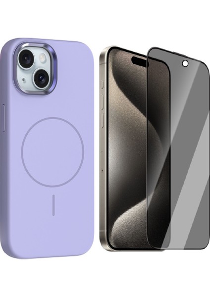 iPhone 14 Kılıf M-Safe Şarj Özellikli Metal Kamera Çerçeveli Zore Edi Silikon Kapak + Hayalet Ekran Koruyucu