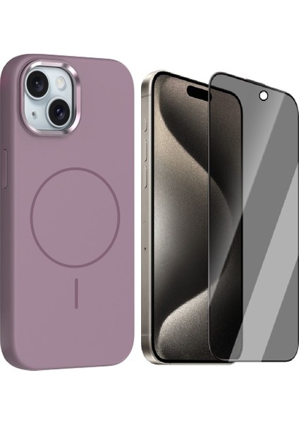 iPhone 14 Kılıf M-Safe Şarj Özellikli Metal Kamera Çerçeveli Zore Edi Silikon Kapak + Hayalet Ekran Koruyucu