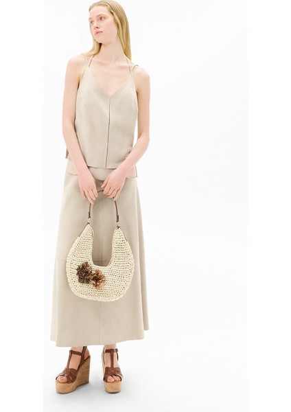 Limited Edition Kadın Pudra Uzun Süet Etek