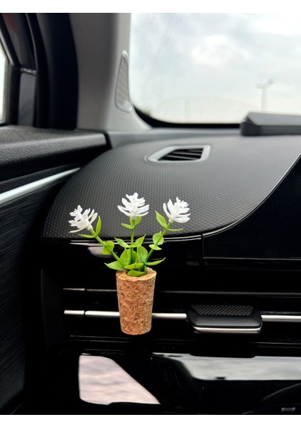 Dekoratif Mini Araç Oto Kokusu | El Yapımı Mantar Saksı Çiçek Klima Süsü | Difüzör Klipsli Beyaz