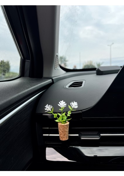 Dekoratif Mini Araç Oto Kokusu | El Yapımı Mantar Saksı Çiçek Klima Süsü | Difüzör Klipsli Beyaz modelleri