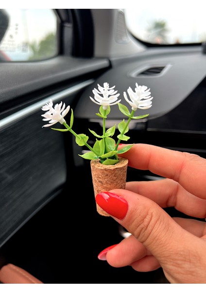 Dekoratif Mini Araç Oto Kokusu | El Yapımı Mantar Saksı Çiçek Klima Süsü | Difüzör Klipsli Beyaz fırsatları