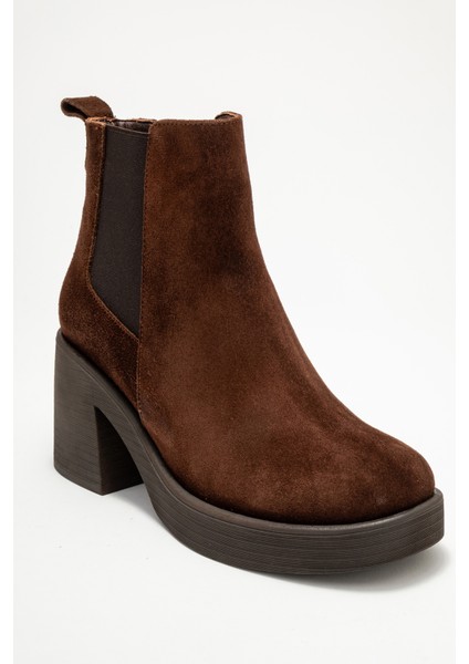 Lysa Kahverengi Süet Lastikli Hakiki Deri Kadın Platform Topuklu Bot modelleri