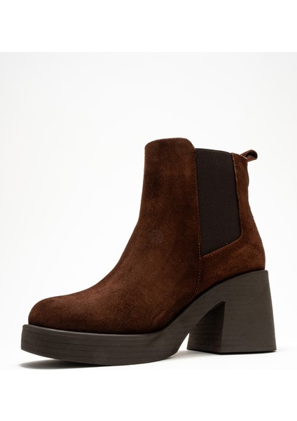 Lysa Kahverengi Süet Lastikli Hakiki Deri Kadın Platform Topuklu Bot fırsatları