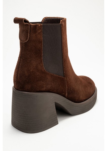 Lysa Kahverengi Süet Lastikli Hakiki Deri Kadın Platform Topuklu Bot indirimleri