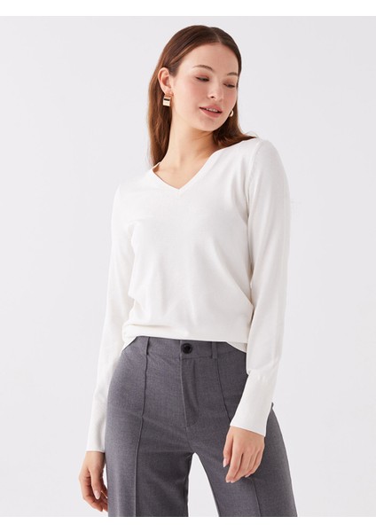 Yeni Sezon V Yaka Düz Uzun Kollu Kadın Triko Kazak fiyatları