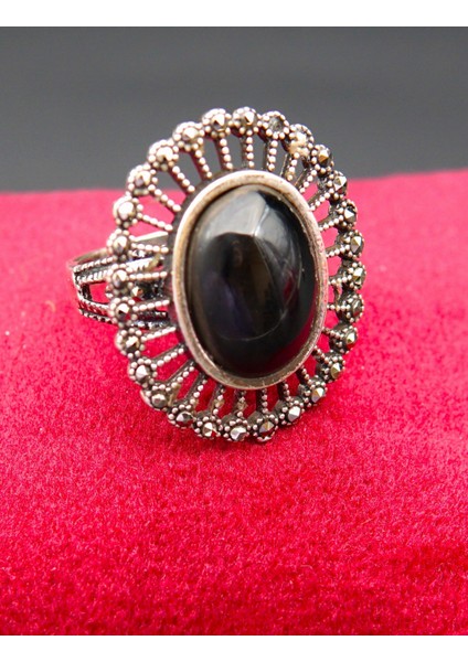 925 Ayar Kadın Gümüş Oltu Taşı Yüzük SY00050 fiyatları