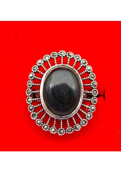 925 Ayar Kadın Gümüş Oltu Taşı Yüzük SY00050 modelleri